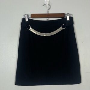 Vintage cache black mini skirt with silver chain belt size 4 90s office siren